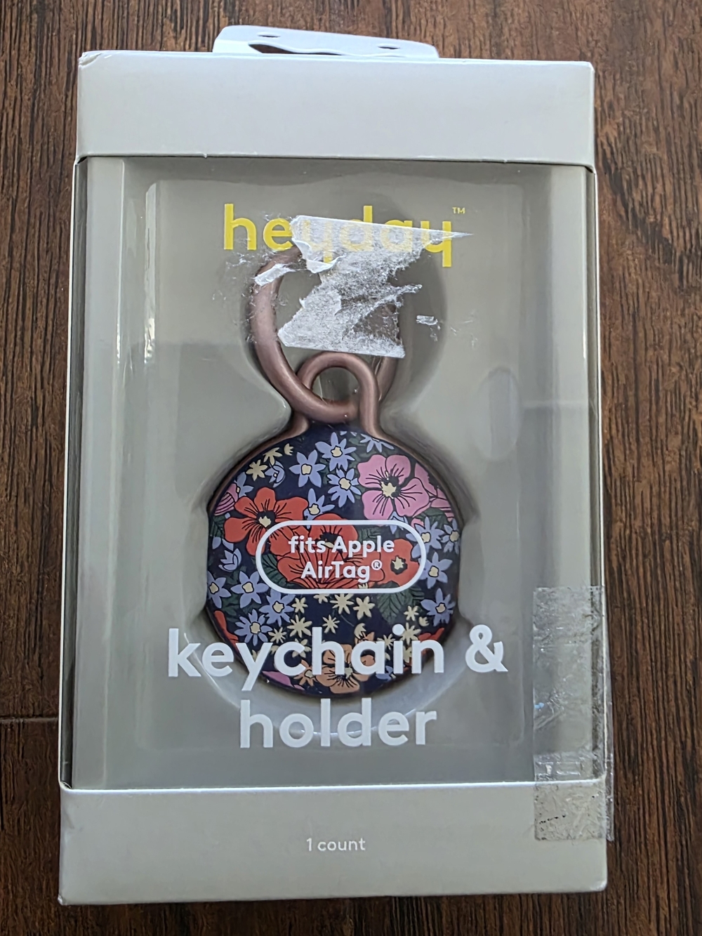 heyday Floral Apple AirTag Keychain & Holder - Pink & Blue
